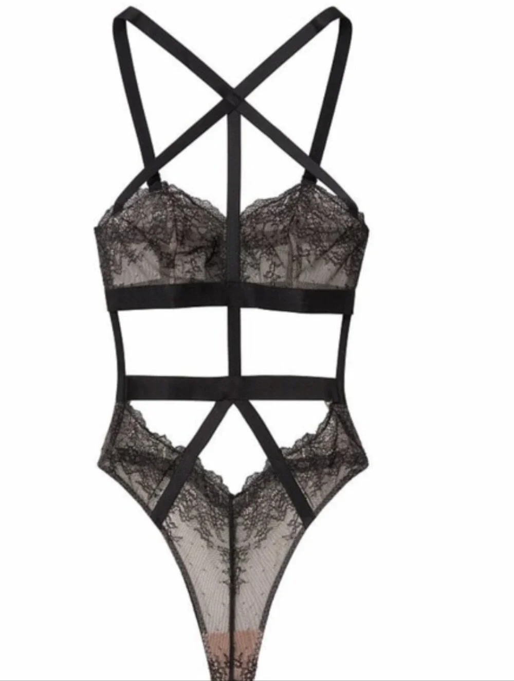 Victoria's Secret Black Lace Strappy Bodysuit